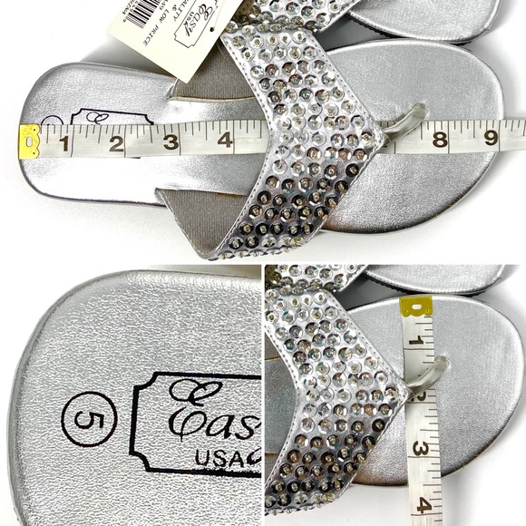 JUST IN Silver Sequins Wedge Flip Flop Sandals - Picture 4 of 12